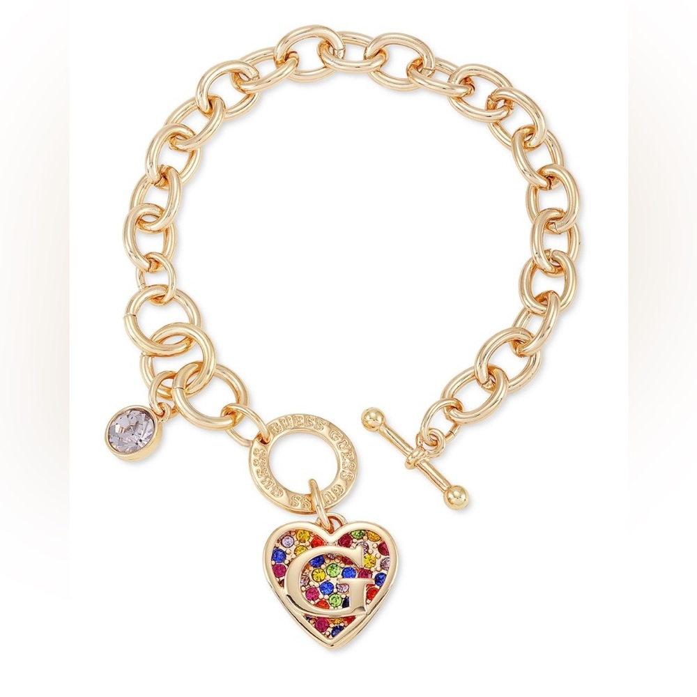 Beautiful Guess Gold Tone Heart Charm Toggle Bracelet, NWT!
